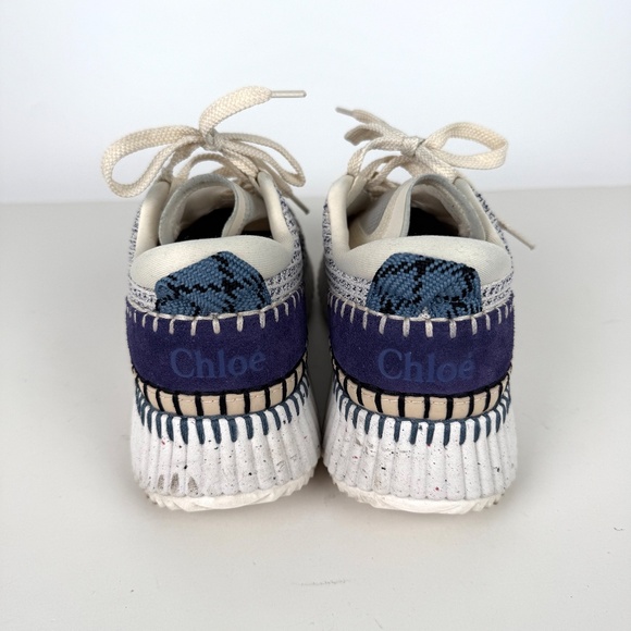 CHLOE Nama Stitch Walking Beige Cosmic Blue Sneakers 38, 7.5 - Picture 7 of 13